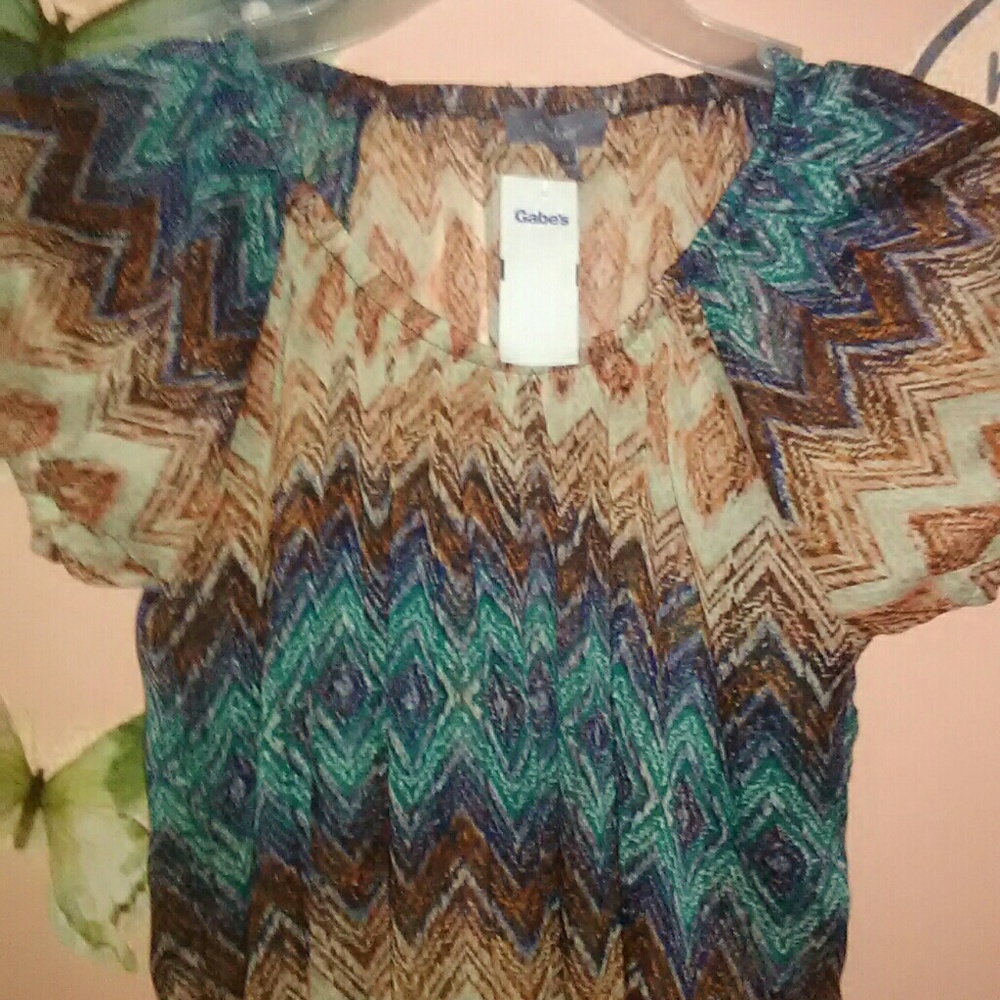 Daisy Fuentes Multi Color Semi Sheer Chevron Tunic